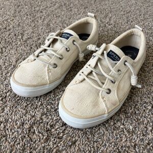 Sperry Top Sider Women’s Crest Vibe Canvas Sneakers Linen Off-White Casual Shoes